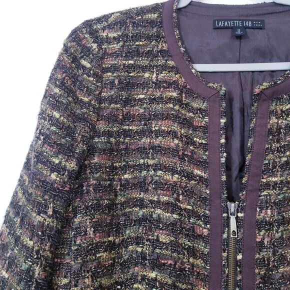Lafayette New York 148 Academia Wool Blend Tweed Blazer Front Zipper - Picture 9 of 12